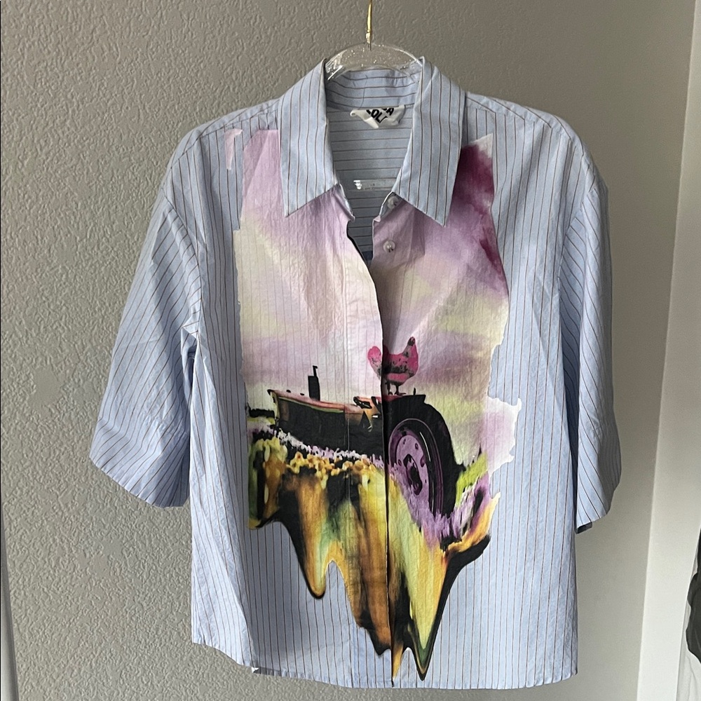 Bimba y Lola Unique Striped Button Up Shirt with Graphic